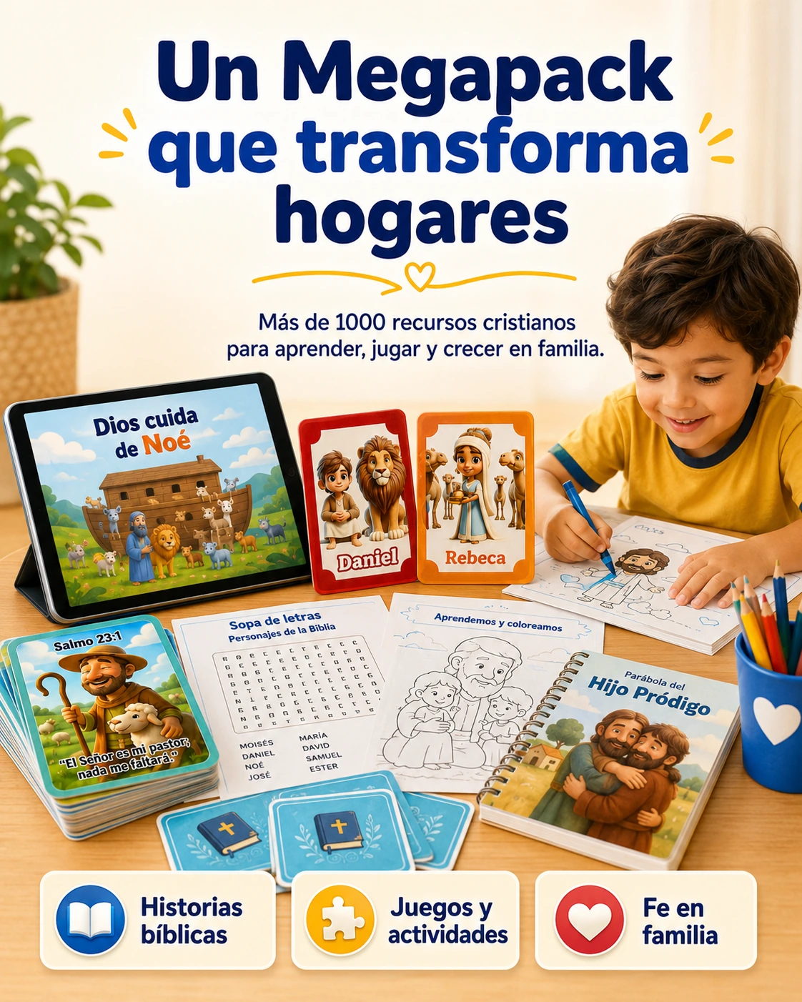 Un Megapack que transforma hogares con historias bíblicas, juegos y actividades para crecer en familia